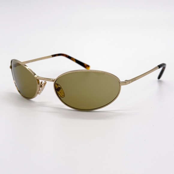NEW PRADA PRA59S 5AK70G WOMEN SUNGLASSES SPR A59 5AK70G GOLD OVAL PR A59S - Picture 5 of 14